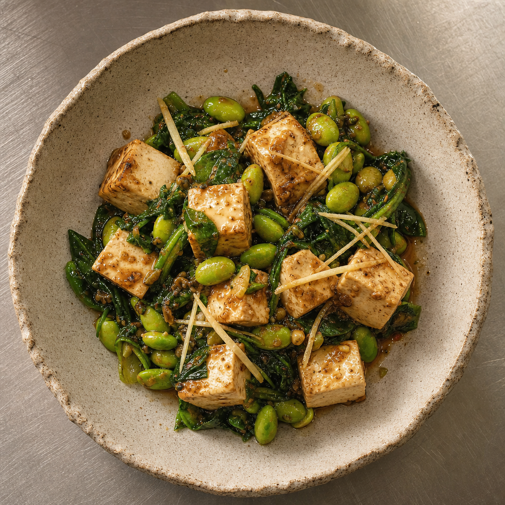 Tofu, Edamame and Miso Ginger Dressing