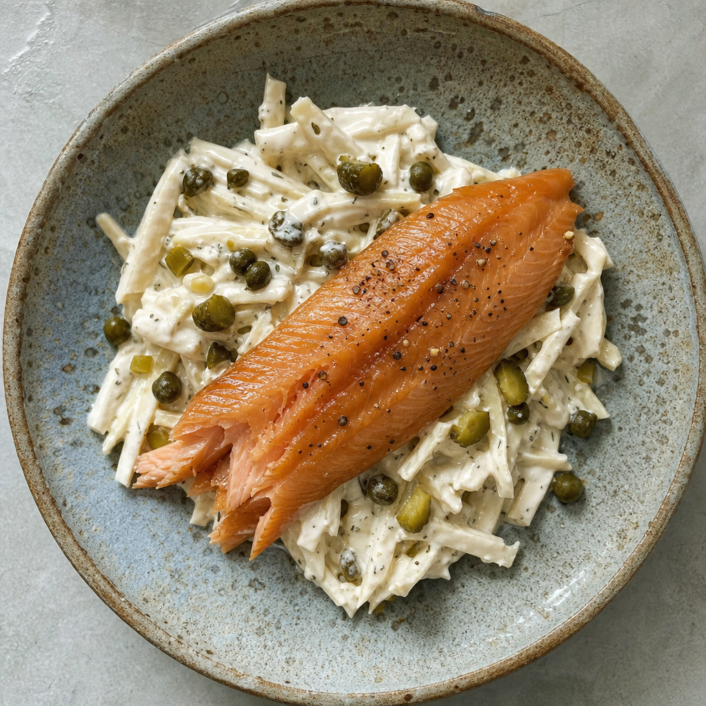 Celeriac Remoulade with Smoked Trout