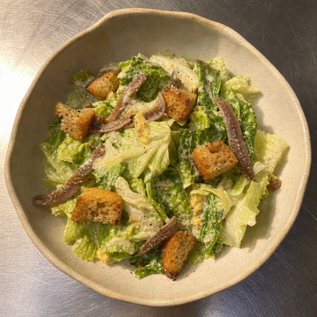 Little Gem, Anchovy Croutons and Caesar Dressing