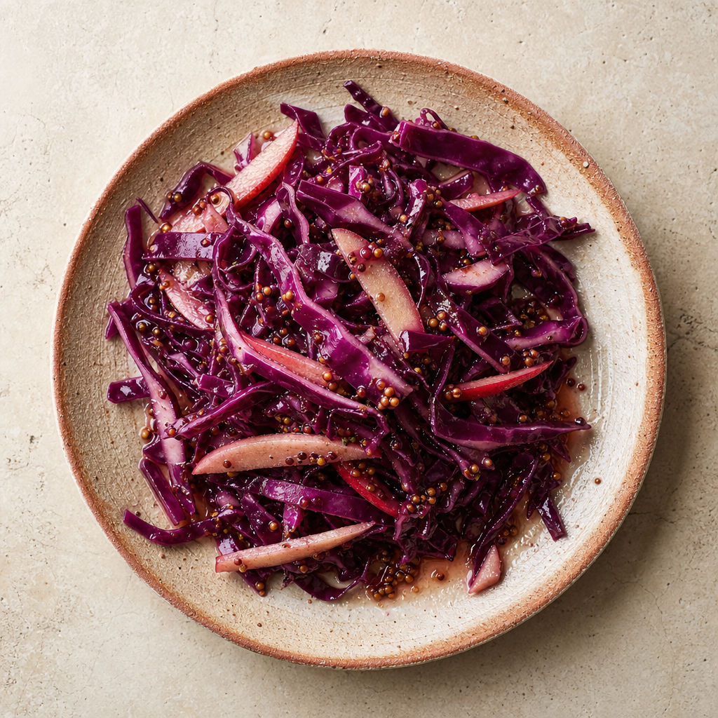 Shredded Red Cabbage, Apple and Caraway Slaw