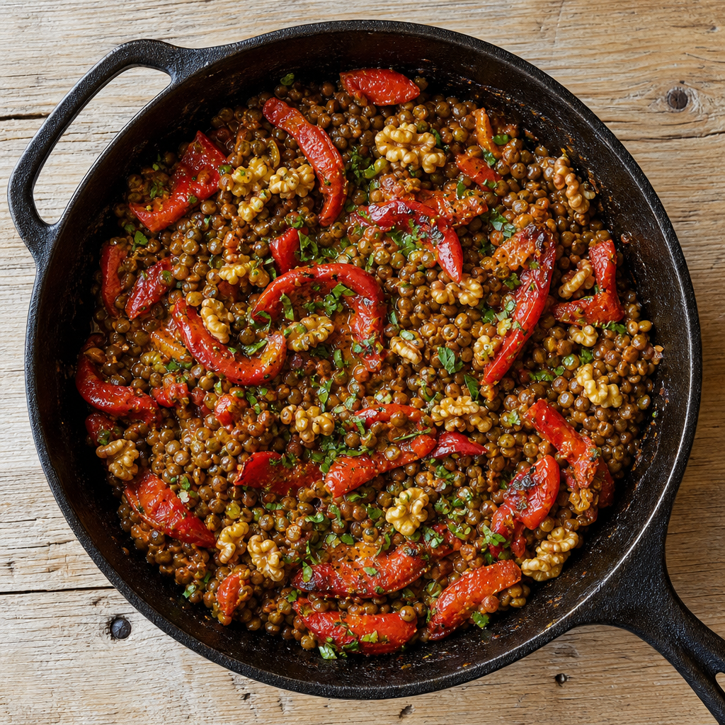 Roasted Red Pepper, Lentil and Walnut Dressing