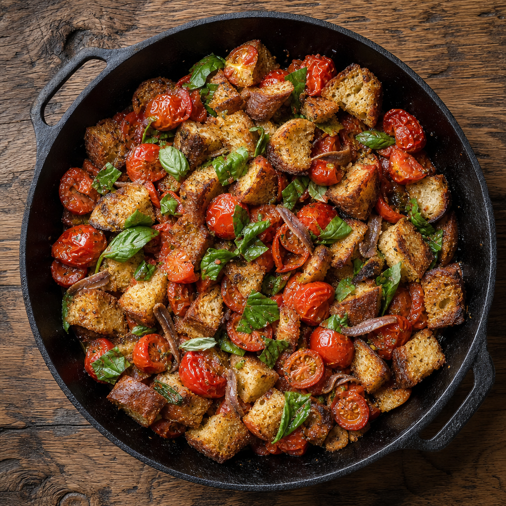 Roasted Tomato, Bread and Basil Panzanella