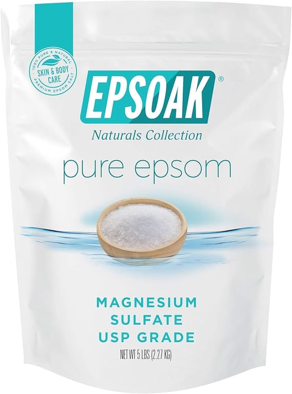 Epsoak Epsom Salt 5 lb Resealable Bulk Bag, Magnesium Sulfate USP. Unscented, Made in The USA, Cruelty-Free Certified