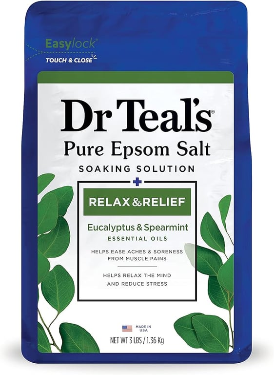Dr Teal's Salt Soak with Pure Epsom Salt, Relax & Relief with Eucalyptus & Spearmint, 3 lbs