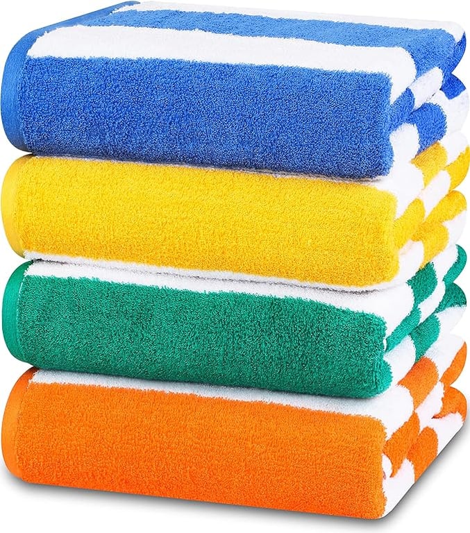 Utopia Towels Cabana Stripe Beach Towels (76 x 152 cm) - 100% Ring Spun Cotton Large Pool Towels, Soft and Quick Dry Swim Towels (Pack of 4) (Blue, Green, Orange & Yellow)