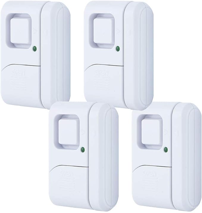 GE Personal Security Window and Door Alarm, 4 Pack, DIY Protection, Burglar Alert, Wireless Chime/Alarm, Easy Installation, Home Security, Ideal for Home, Garage, Apartment and More,White, 45174