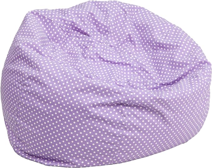 Flash Furniture Dillon Small Bean Bag Chair for Kids and Teens, Foam-Filled Beanbag Chair with Machine Washable Cover, Lavender Polka Dot