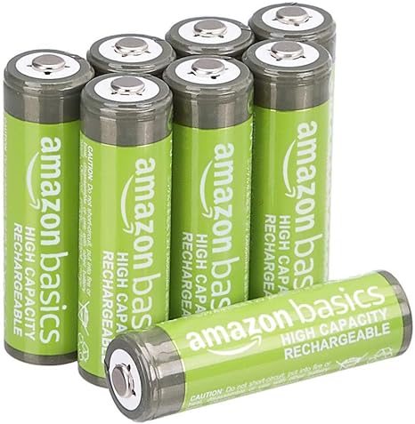 Amazon Basics 8-Pack Rechargeable AA NiMH High-Capacity Batteries, 2400 mAh, Recharge up to 400x Times, Pre-Charged