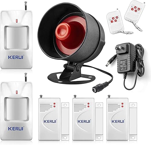 KERUI Upgraded Standalone Home Office Shop Security Alarm System Kit,Wireless Loud Indoor/Outdoor Weatherproof Siren Horn with Remote Control and Door Contact Sensor,Motion Sensor,Up to 115db