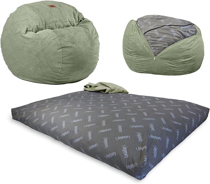 CordaRoy's Chenille Bean Bag Chair, Convertible Chair Folds from Bean Bag to Lounger, As Seen on Shark Tank, Moss - Full Size
