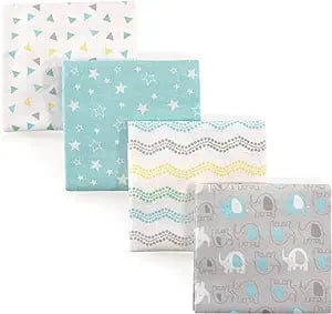 Luvable Friends Unisex Baby Cotton Flannel Receiving Blankets, Basic Elephant 4-Pack, One Size