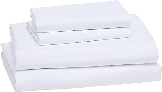 Amazon Basics Lightweight Super Soft Easy Care Microfiber 4-Piece Bed Sheet Set with 14-Inch Deep Pockets, Queen, Bright White, Solid