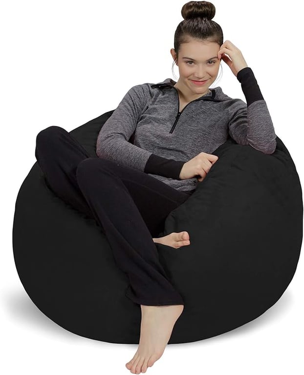 Sofa Sack - Plush, Ultra Soft Bean Bag Chair with Microsuede Cover - Stuffed Memory Foam Filled Furniture and Accessories for Dorm Room - Black 3'