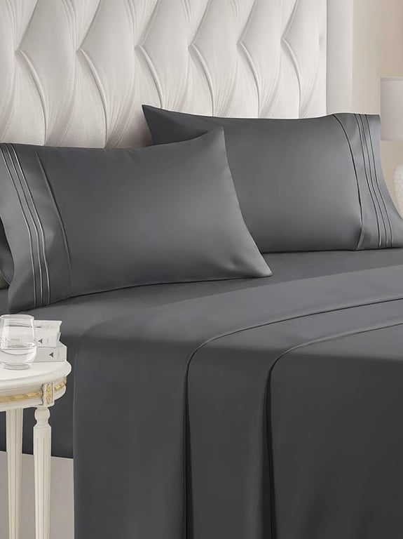 Full Size 4 Piece Sheet Set - Comfy Breathable & Cooling Sheets - Hotel Luxury Bed Sheets for Women & Men - Deep Pockets, Easy-Fit, Extra Soft & Wrinkle Free Sheets - Dark Grey Oeko-Tex Bed Sheet Set