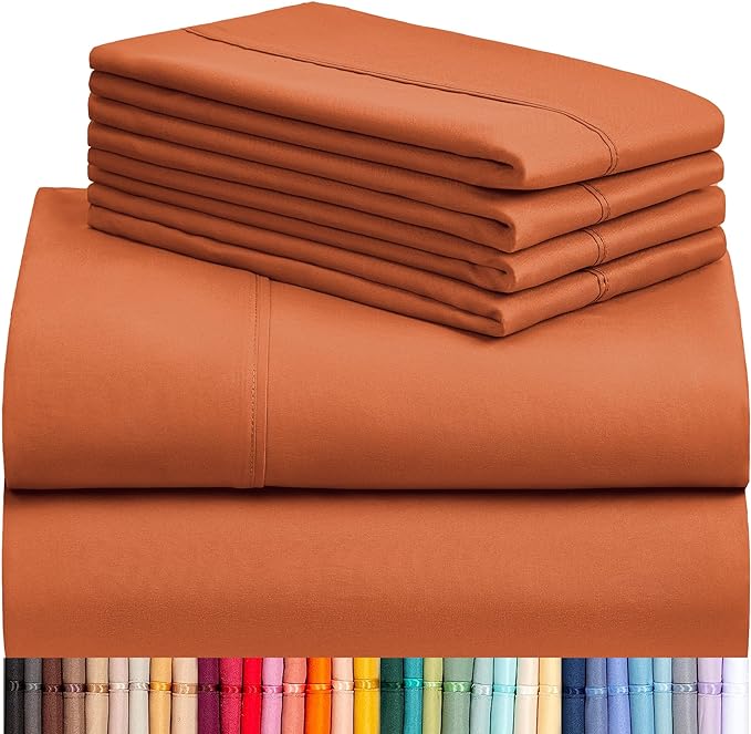 LuxClub 6 PC Queen Sheet Set, Breathable Luxury Bed Sheets, Deep Pockets 18" Eco Friendly Wrinkle Free Cooling Sheets Machine Washable Hotel Bedding Silky Soft - Autumn Orange Queen