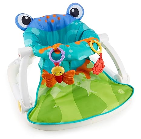 Fisher-Price Baby Portable Chair Sit-Me-Up Floor Seat with BPA-Free Teether and Crinkle -Toy, Froggy Seat Pad