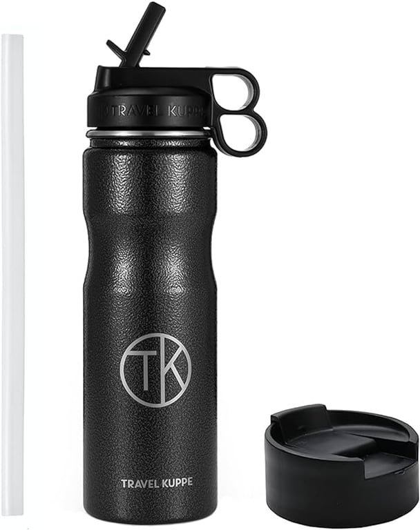 Travel Kuppe Vacuum Insulated Stainless Steel Cycling Sports Water Bottle, Includes Both Straw and Sip Lid