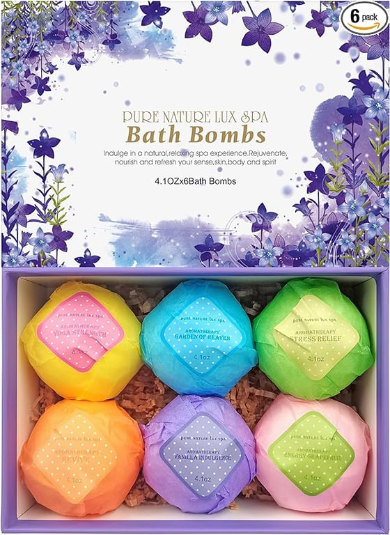 Bath Bombs Gift Set - Ultra Bubble XXL Fizzies (6 x 4.1 oz) with Natural Dead Sea Salt Cocoa and Shea Essential Oils, The Best Birthday Gift Idea for Her/Him, Wife, Girlfriend, Women, Kids