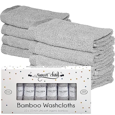 Sweet Child Bamboo Baby Washcloths - Premium Wash Cloth Set of 8 - Ultra Soft Kids/Infant Wash Cloths for Face and Body - Neutral Washcloth Pack - Top Baby Registry and Shower