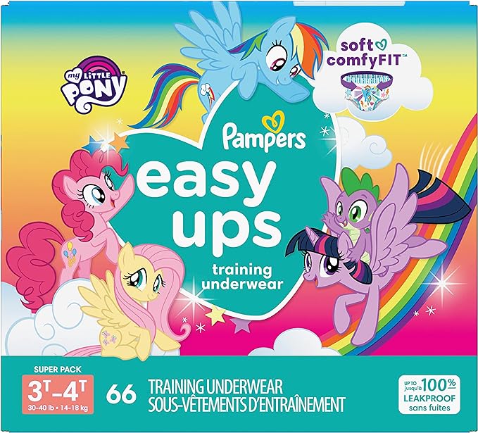 Pampers Easy Ups Girls & Boys Potty Training Pants - Size 3T-4T, 66 Count, My Little Pony Training Underwear