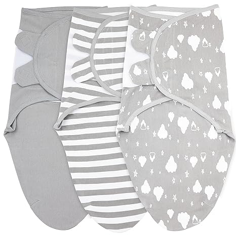 Baby Swaddle Blanket Wrap, 3 Pack Newborn Swaddle Sack, Baby Swaddles 0-3 Months, Swaddles for Newborns, Baby Sleep Sack, Baby Swaddle Blanket Wrap, White Grey