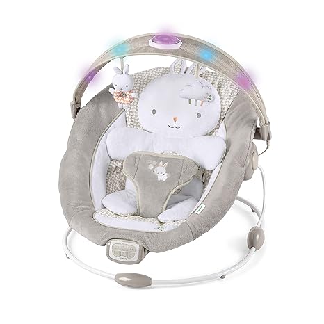 Ingenuity InLighten Baby Bouncer Infant Seat with Light Up -Toy Bar, Vibrations, Tummy Time Pillow & Sounds, 0-6 Months Up to 20 lbs (Twinkle Tails Bunny)