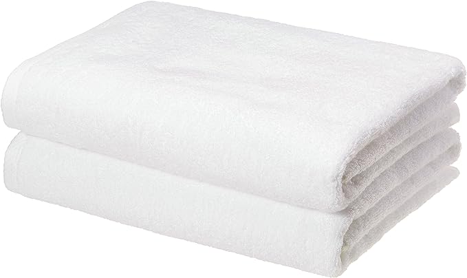 Amazon Basics - 2 Piece Quick-Dry Oversize Bath Towel, 100% Cotton, White, 54" x 30"