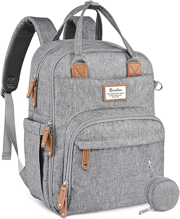 RUVALINO Diaper Bag Backpack - Multifunction Travel Back Pack Maternity Baby Changing Bags, Diaper Changing Totes, Large Capacity, Waterproof and Stylish, Baby Travel Essential, Gray
