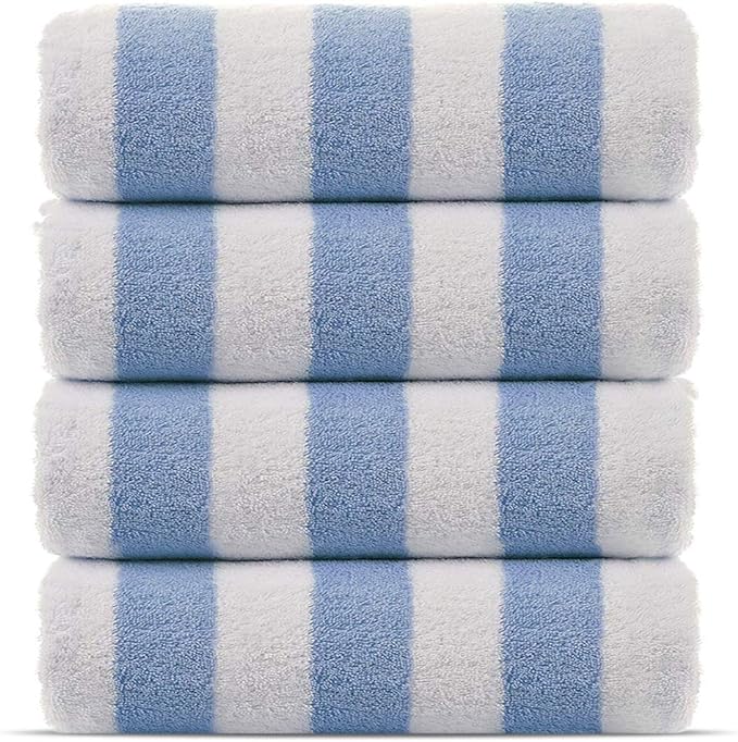 Chakir Turkish Linens Premium Quality 100% Cotton Turkish Cabana Thick Stripe Pool Beach Towels 4-Pack (Light Blue, 30x60 Inch)