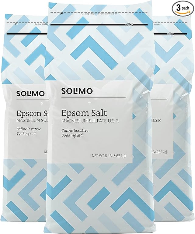 Amazon Brand - Solimo Epsom Salt Soak, Magnesium Sulfate USP, Unscented, 8 Pound (Pack of 3)