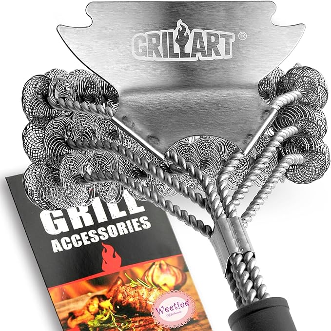 GRILLART Grill Brush and Scraper Bristle Free – Safe BBQ Brush for Grill – 18'' Stainless Grill Grate Cleaner - Safe Grill Accessories for Porcelain/Weber Gas/Charcoal Grill – Gifts for Grill Wizard