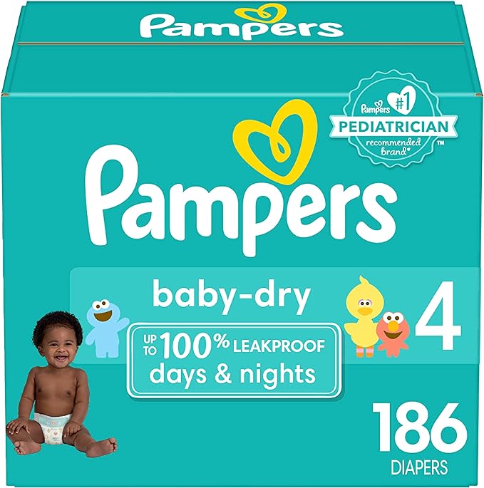 Pampers Baby Dry Diapers - Size 4, 186 Count, Absorbent Disposable Diapers