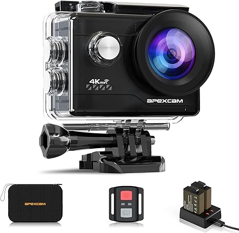 Apexcam Action Camera 4K Sports Camera 20MP 40M 170°Wide-Angle WiFi Waterproof Underwater Camera with 2.4G Remote Control 2 Batteries 2.0'' LCD Ultra HD Camera with Mounting Accessories Kit