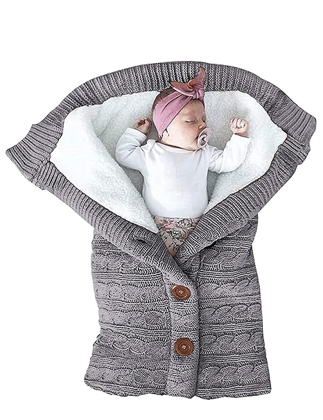 XMWEALTHY Unisex Infant Swaddle Blankets Soft Thick Fleece Knit Baby Girls Boys Stroller Wraps Baby Accessory Grey