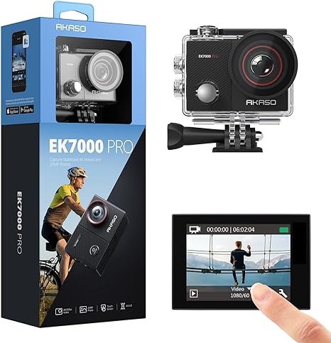 AKASO EK7000 Pro 4K Action Camera with Touch Screen EIS 131ft Waterproof Camera Remote Control Underwater Camera with Helmet Accessories Kit