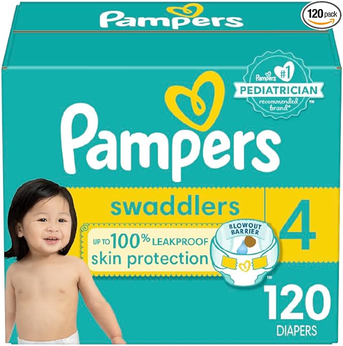 Pampers Swaddlers Diapers - Size 4, 120 Count, Ultra Soft Disposable Baby Diapers