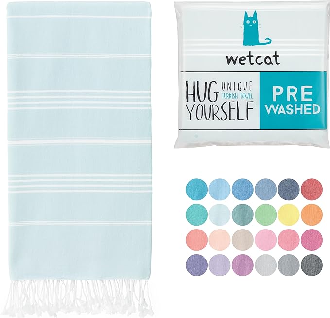 WETCAT Turkish Beach Towel Oversized 38x71 100% Cotton Sand Free Quick Dry Extra Large Light Travel Towel for Adults Beach Accessories Gifts - Aqua