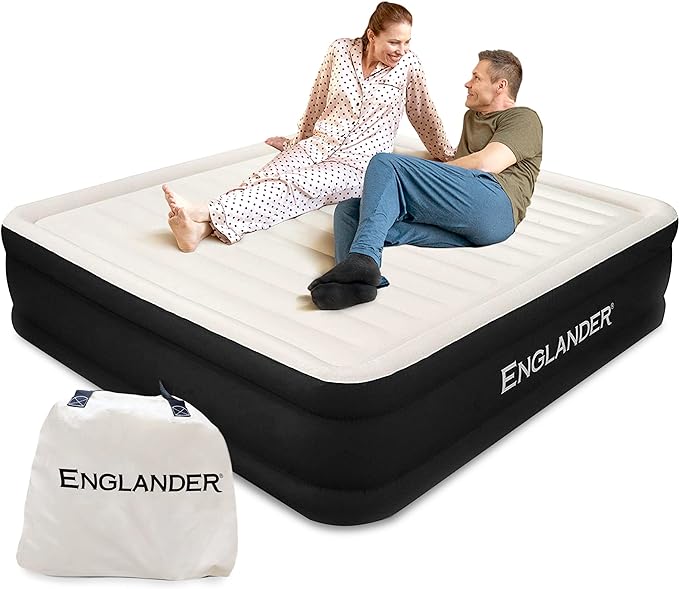 Englander Air Mattress w/Built in Pump - Luxury Double High Inflatable Bed for Home, Travel & Camping - Premium Blow Up Bed for Kids & Adults