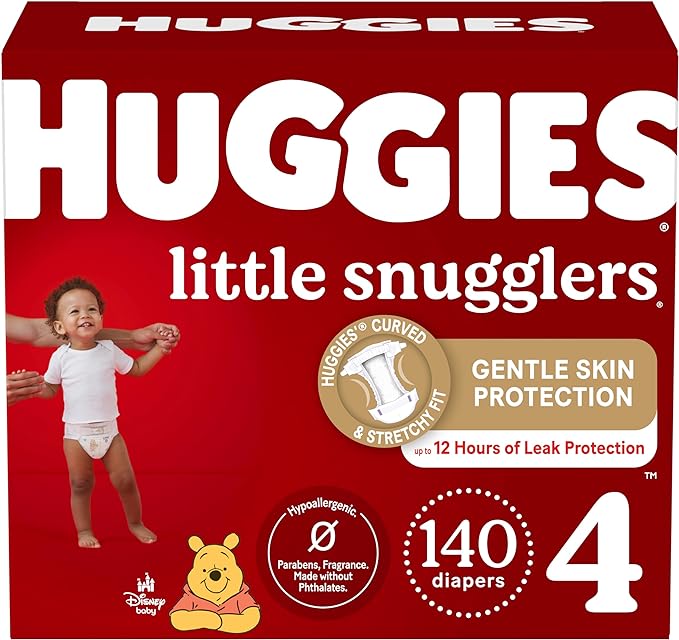 Huggies Size 4 Diapers, Little Snugglers Baby Diapers, Size 4 (22-37 lbs), 140 Ct (2 packs of 70), Packaging May Vary