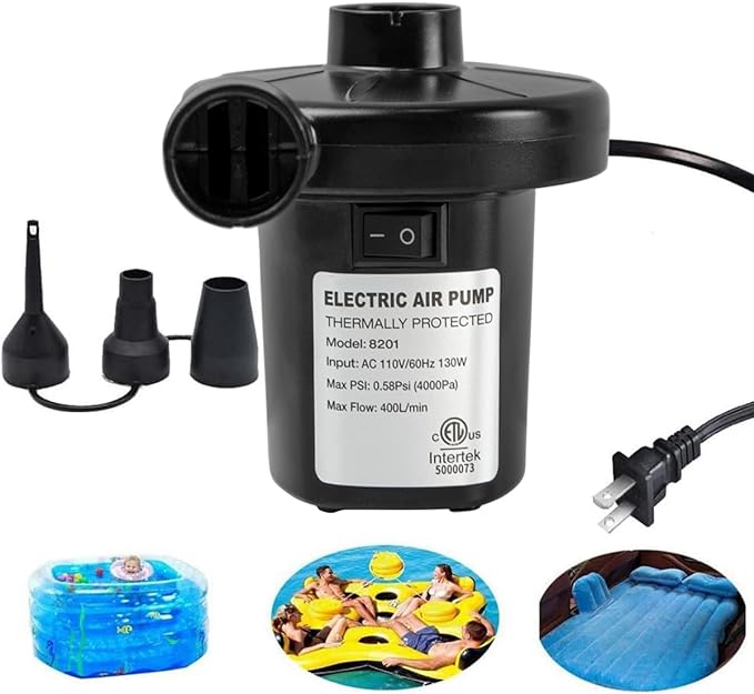 BOMPOW Electric Air Pump for Inflatables Air Mattress Pump Air Bed Pool Toy Raft Boat Quick Electric Pool Float Pump Black (AC Pump(130W))