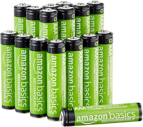 Amazon Basics 16-Pack Rechargeable AAA NiMH Performance Batteries, 800 mAh, Recharge up to 1000x Times, Pre-Charged