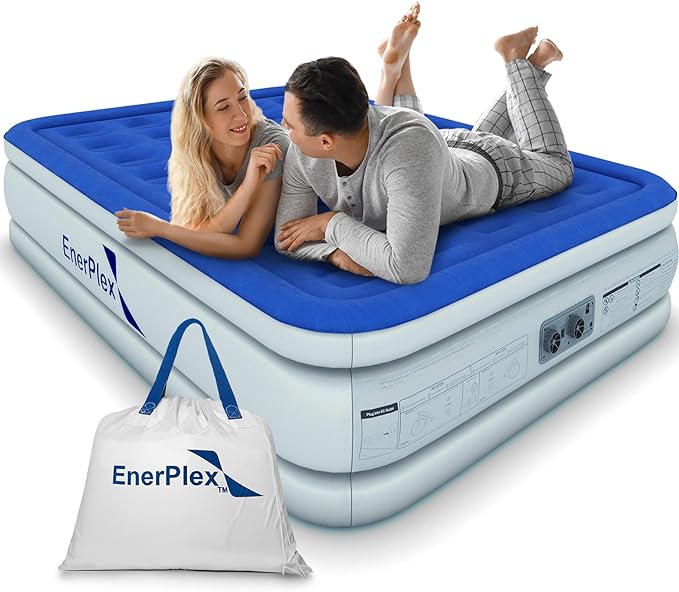 EnerPlex Air Mattress with Built-in Pump - Double Height Inflatable Mattress for Camping, Home & Portable Travel - Durable Blow Up Bed with Dual Pump - Easy to Inflate/Quick Set UP