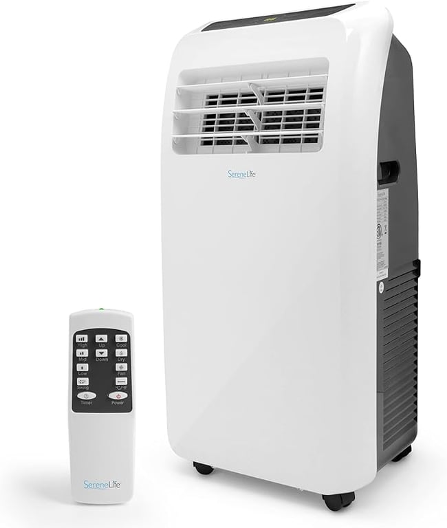 SereneLife SLPAC12.5 SLPAC 3-in-1 Portable Air Conditioner with Built-in Dehumidifier Function,Fan Mode, Remote Control, Complete Window Mount Exhaust Kit, 12,000 BTU, White