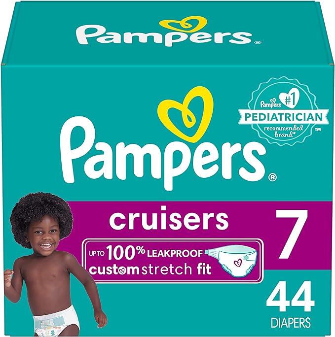 Pampers Cruisers Diapers - Size 7, 44 Count, Disposable Active Baby Diapers with Custom Stretch