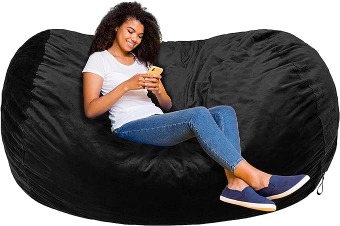 Amazon Basics Memory Foam Filled Bean Bag Lounger with Microfiber Cover, 6 ft, Black, Solid
