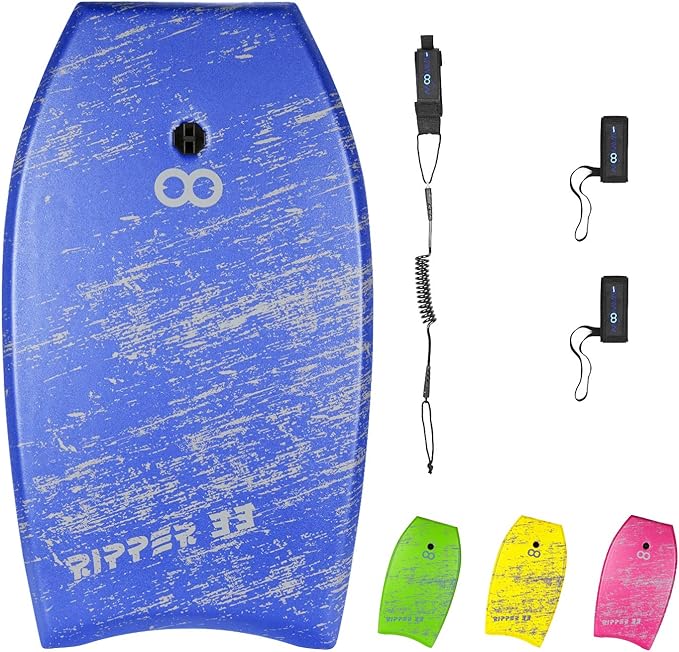 WOOWAVE Bodyboard 33-inch/36-inch/41-inch Super Lightweight Body Board with Coiled Wrist Leash, Swim Fin Tethers, EPS Core and Slick Bottom, Perfect Surfing for Kids Teens and Adults