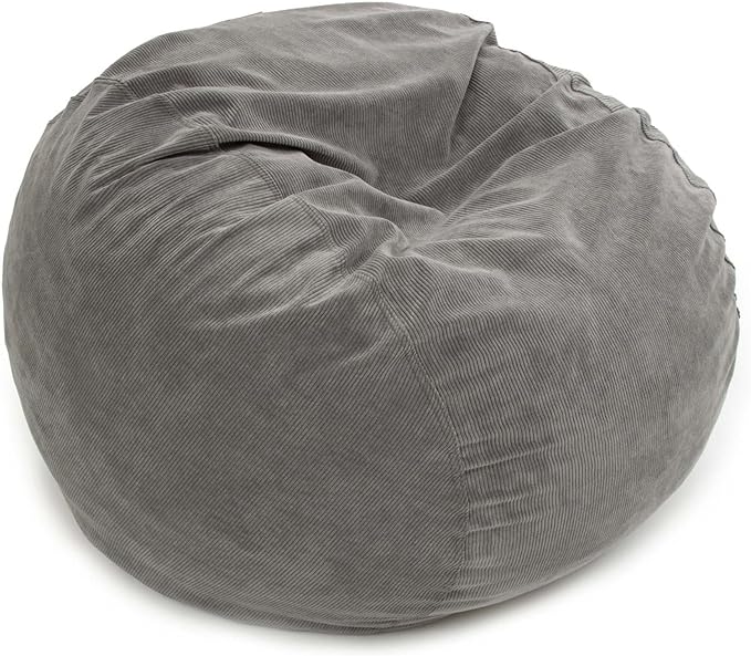CordaRoy's Corduroy Bean Bag Chair, Convertible Chair Folds from Bean Bag to Lounger, As Seen on Shark Tank, Grey - Full Size
