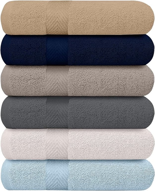 KAHAF Collection 6-Pack Bath Towels - Lightweight - Extra Absorbent - 100% Cotton - Shower towels (Multi, 27 inchesx54 inches)