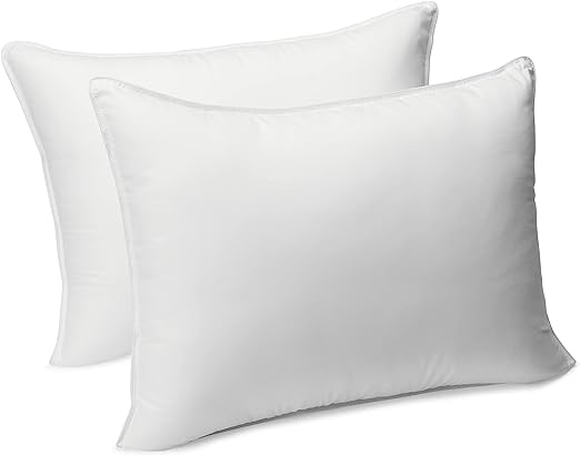 Amazon Basics Down Alternative Bed Pillow, Medium Density for Back and Side Sleepers, Standard, 26 x 20 Inch - Pack of 2, White