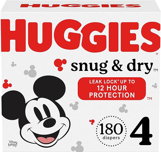 Huggies Size 4 Diapers, Snug & Dry Baby Diapers, Size 4 (22-37 lbs), 180 Count (6 Packs of 30), Packaging May Vary